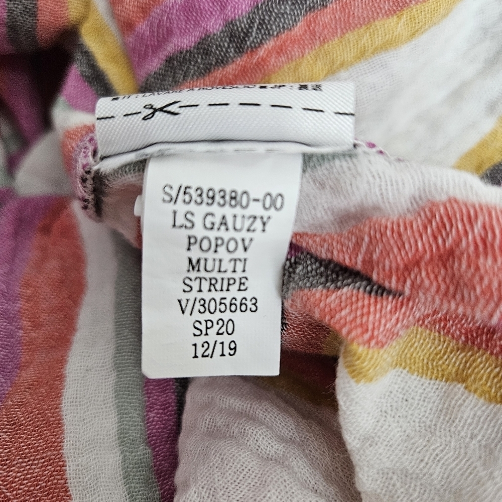 GAP Popover Shirt Multicolor Stripe Gauze Long Sleeve VNeck Relaxed Beach Top XL - Picture 8 of 8